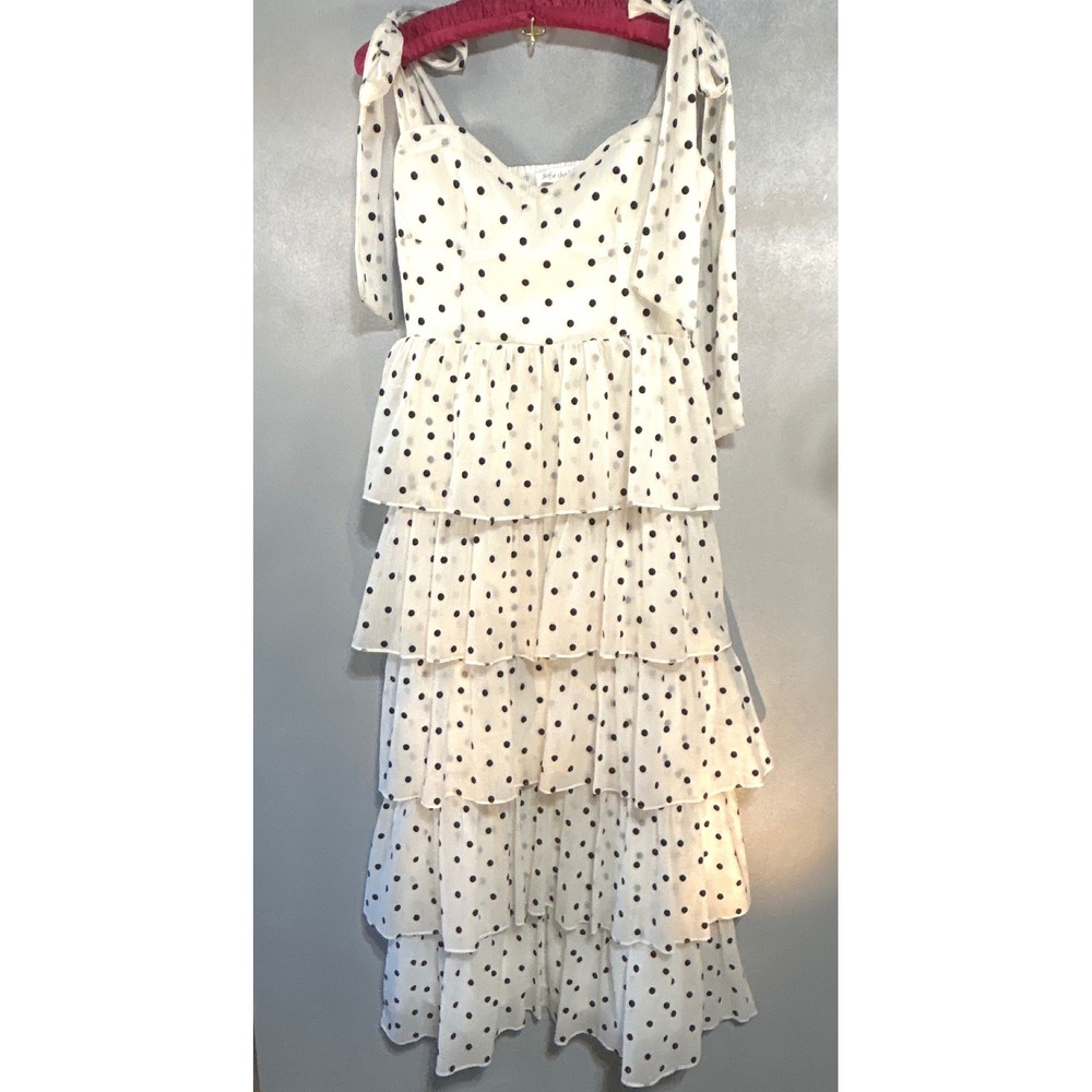 Sofie The Label White Polka Dot Tiered Ruffle Maxi Dress Tie Strap Sweetheart L